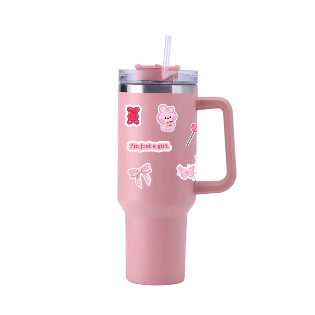 AestheticWrap⢠Tumbler with Straw & Lid - Memories InsitePINK STICKER TUMBLER PINK STAN