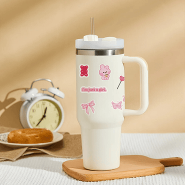 AestheticWrap™ Tumbler with Straw & Lid - Memories InsitePINK STICKER TUMBLER WHITE STAN