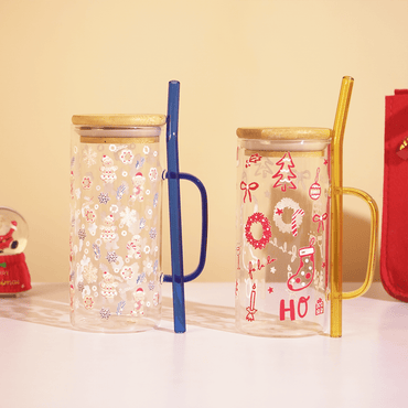 Set of 2 Bloom & Cheer Glass Tumblers – Where Everyday Elegance Meets Festive Joy - Memories InsiteBLOOM & CHEER GLASS JAR TUMBLER SET OF 2