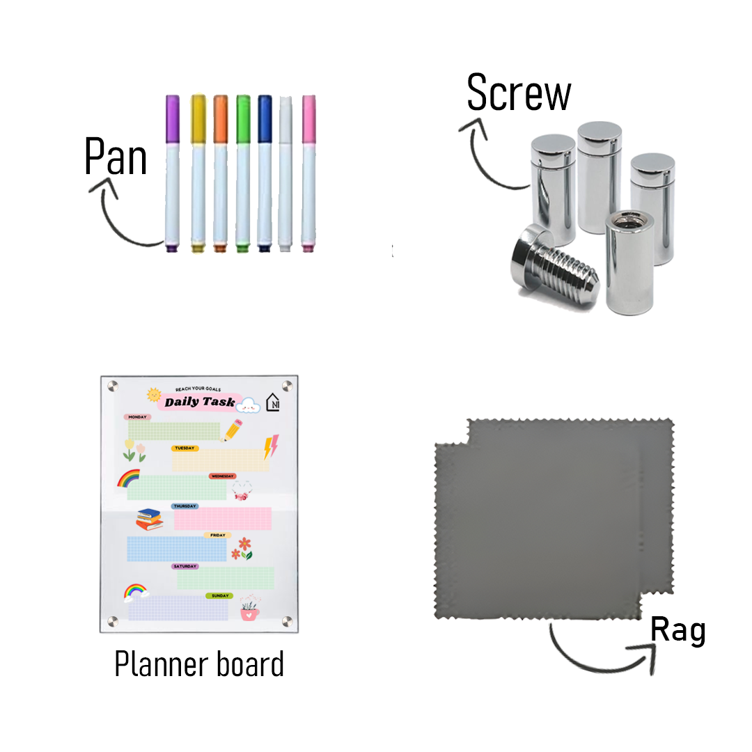 Acrylic Daily Task Planner Board – Rainbow Theme Dry Erase Schedule Organizer | Kids & Home Study Wall Board | Monday to Sunday Layout
