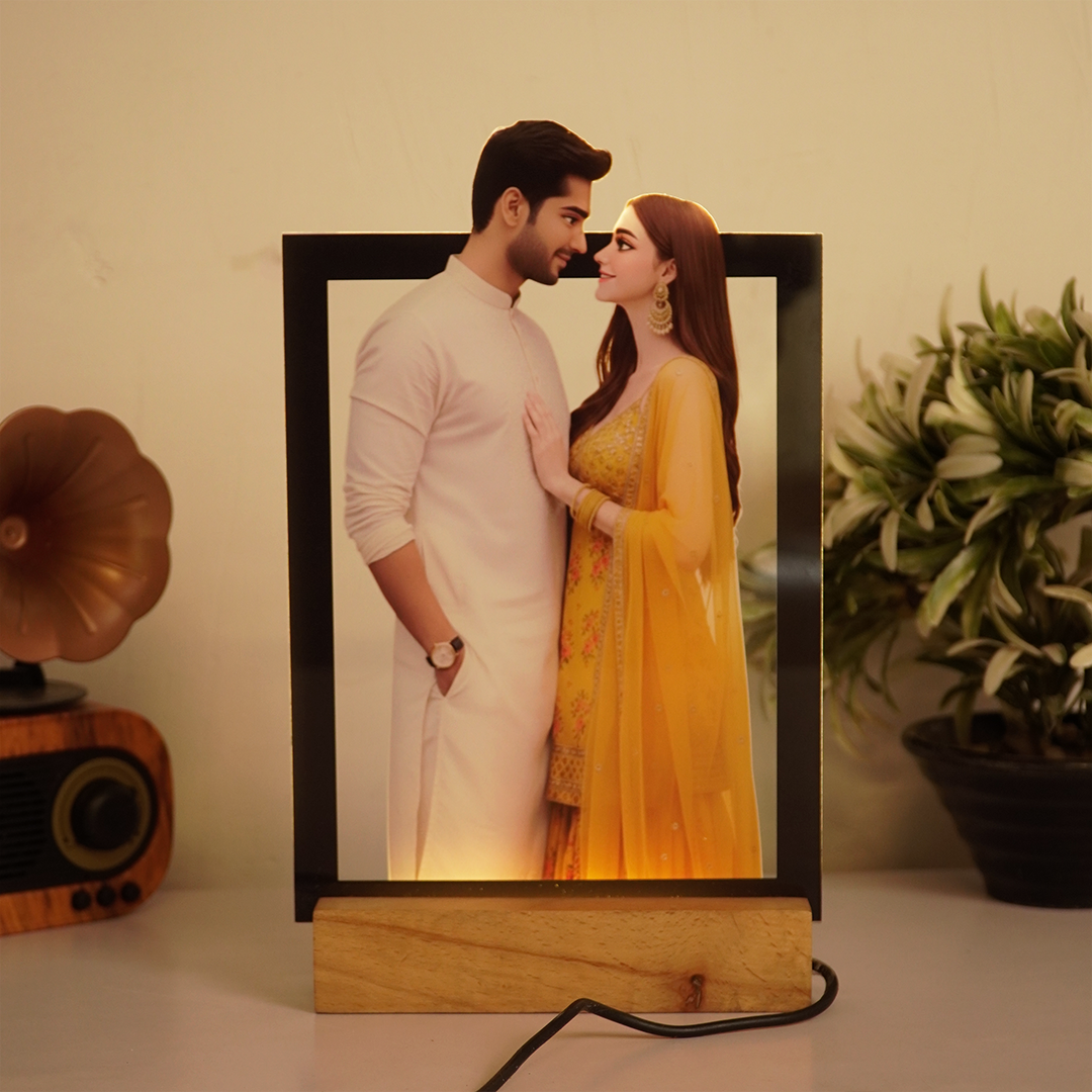 Personalized Couple LED Photo Frame | Custom Name Night Lamp