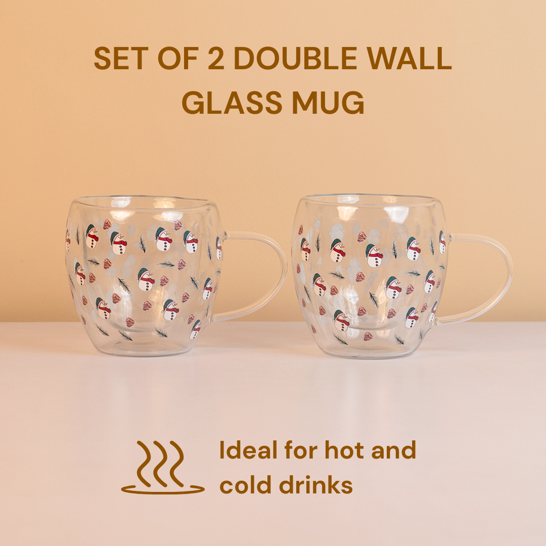 Set-2 Snowman -Double Wall Glass Mug