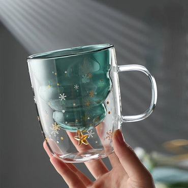 Christmas Tree Shaped Double Wall Glass Mug - Memories InsiteCHRISTMAS TREE GLASS MUG