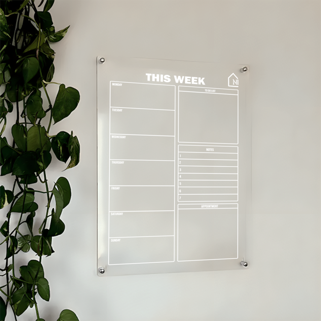 Acrylic Weekly Planner Board with To-Do, Notes & Appointments – Reusable Wall Organizer