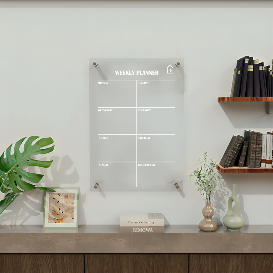 Minimalist Acrylic Weekly Planner Board – Reusable Wall Organizer (With Grocery List Section)