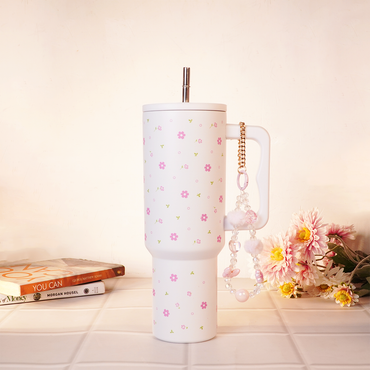 Blooming Garden Floral Tumbler with Straw & Handle
