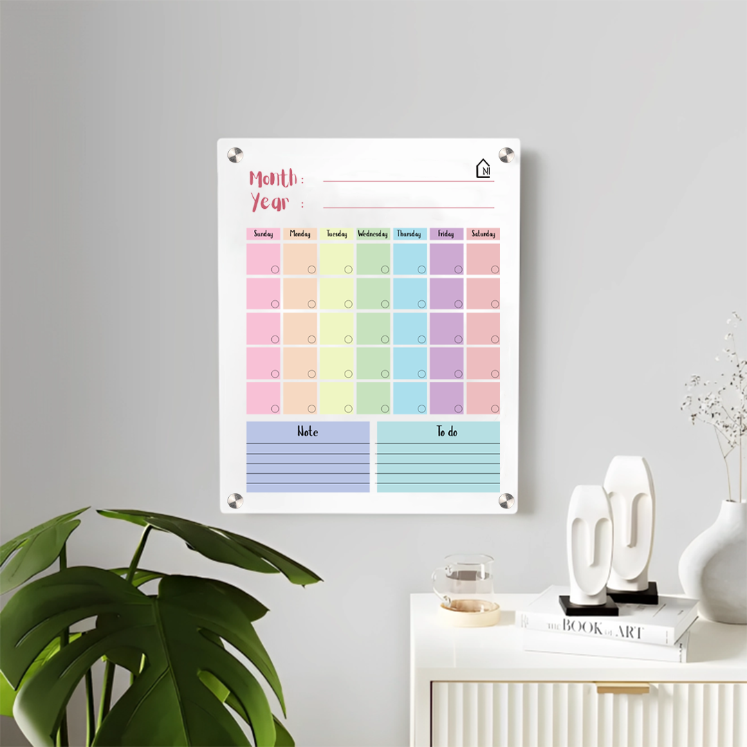 Acrylic Milky Monthly Wall Planner – Reusable Calendar Board with Notes & To-Do Section