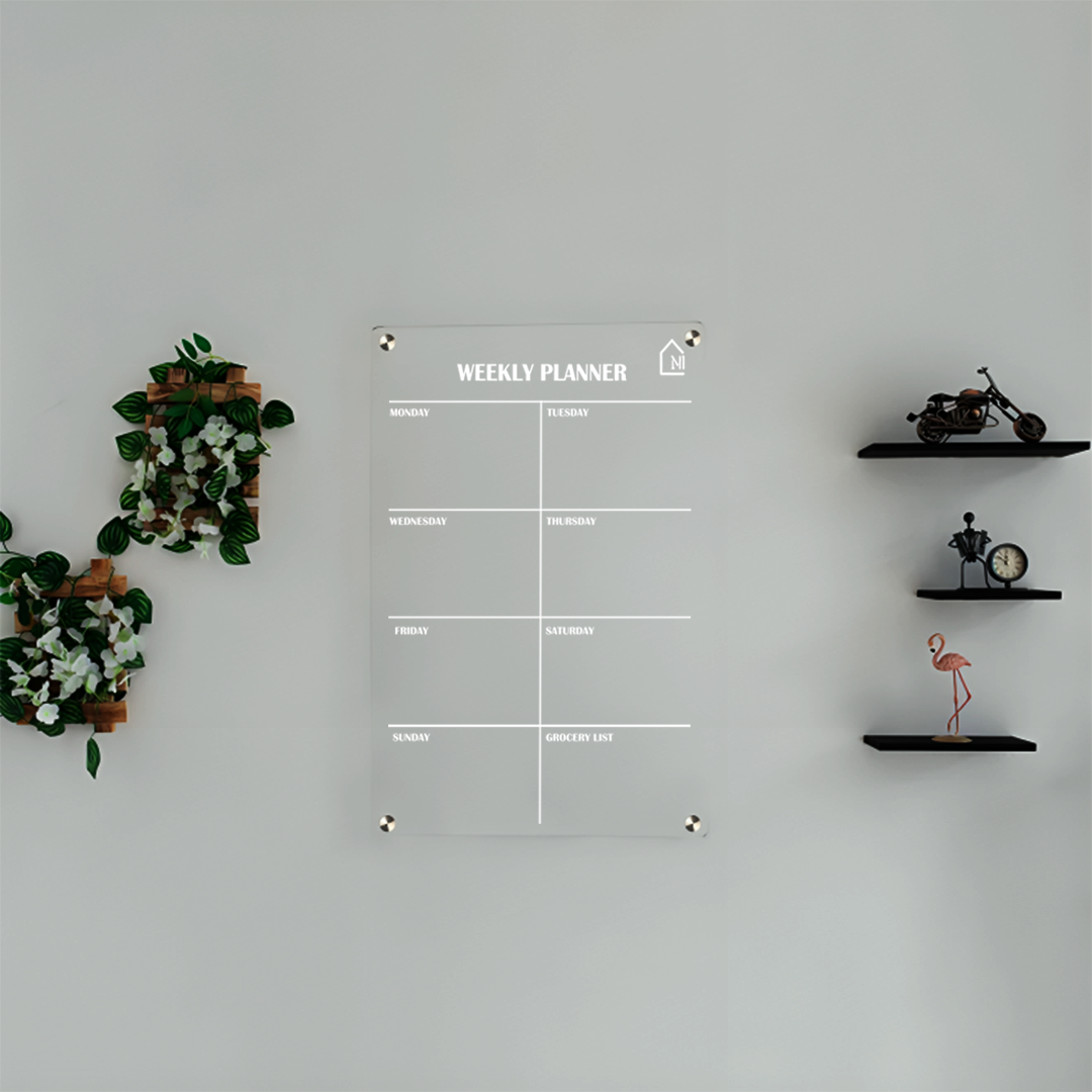 Minimalist Acrylic Weekly Planner Board – Reusable Wall Organizer (With Grocery List Section)