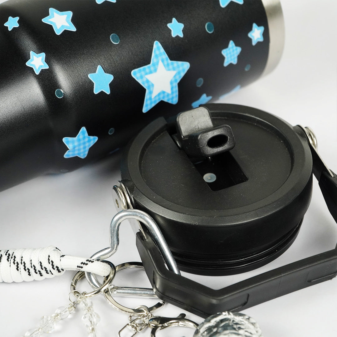 Star Print Tumbler with Handle & Straw | Reusable Travel Cup | Stylish Everyday Drinkware
