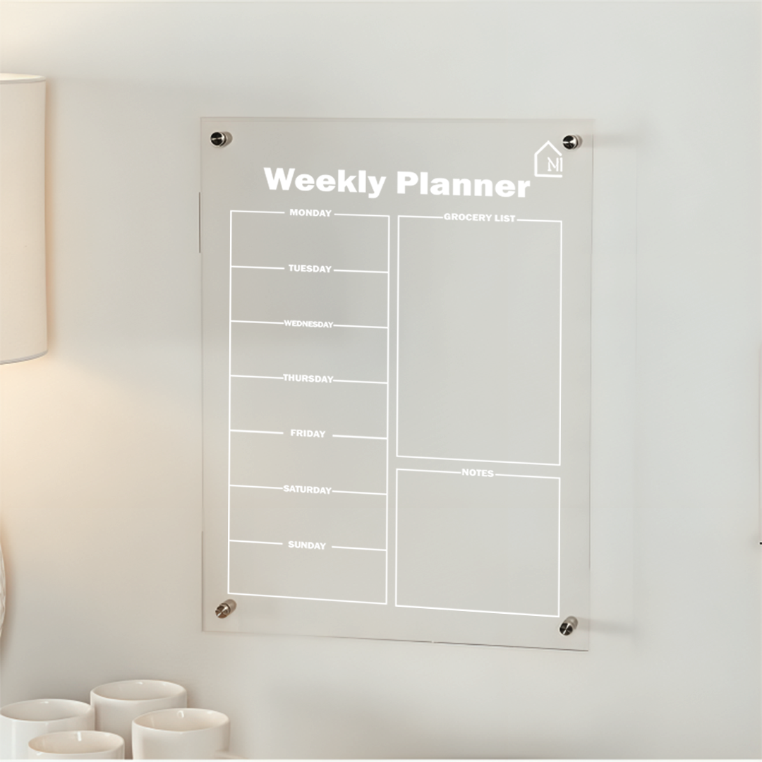 Acrylic Weekly Planner Board with Grocery & Notes Section – Premium Wall Organizer