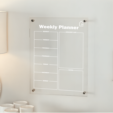 Acrylic Weekly Planner Board with Grocery & Notes Section – Premium Wall Organizer