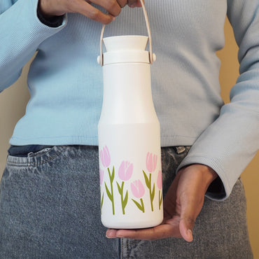 Aesthetic Pink floral Bottle| Leak Prof Stainless Steel Bottle