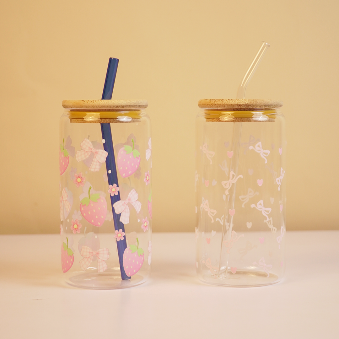 Set-2 Premium Glass Drinking Jar with Bamboo Lid & Straw - Memories InsiteSET OF 2 PREMIUM GLASS DRINKING HAR4