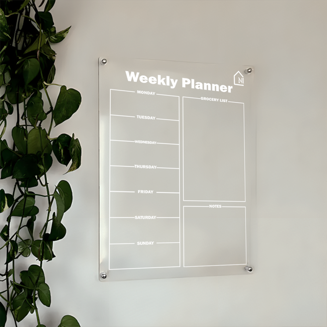 Acrylic Weekly Planner Board with Grocery & Notes Section – Premium Wall Organizer