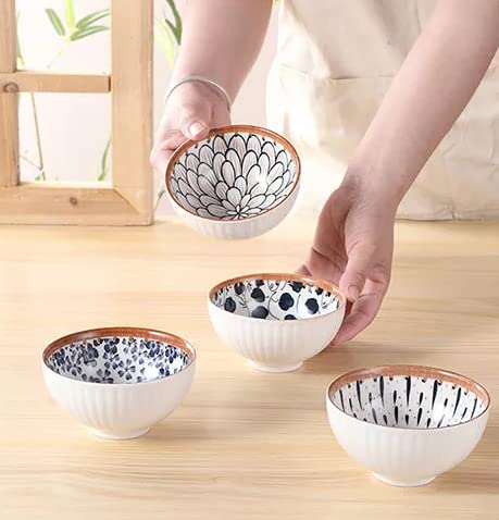 Monochrome Charm Ceramic Bowls – Set of 6 | Elegant Hand-Painted Snack Bowls in Gift Box