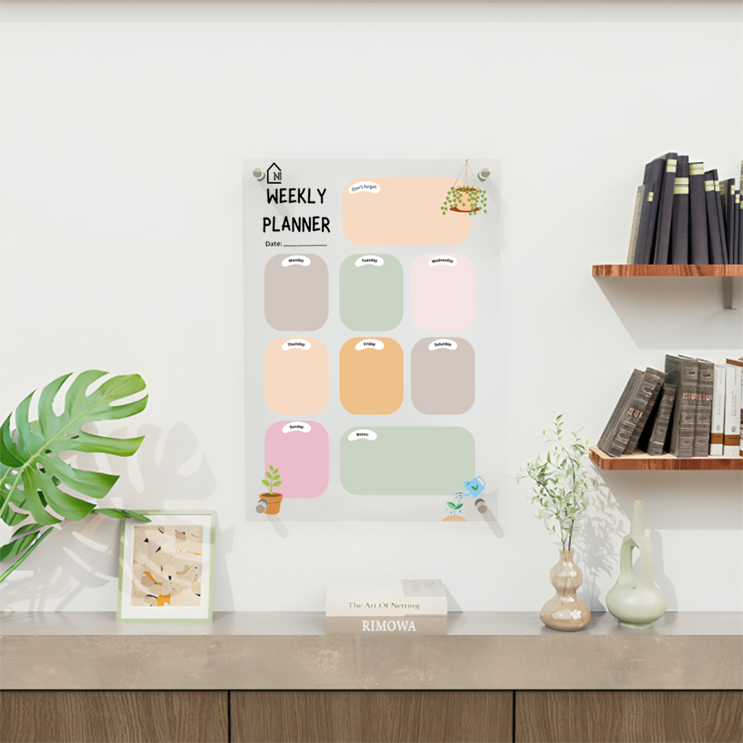 Acrylic Weekly Planner Board – Pastel Design with Notes & Reminder Section