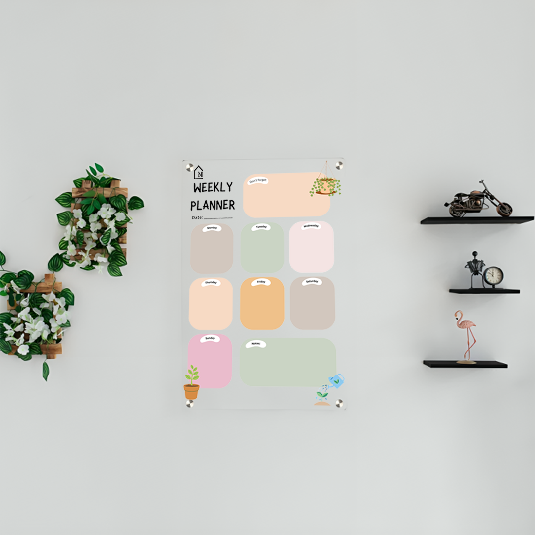 Acrylic Weekly Planner Board – Pastel Design with Notes & Reminder Section