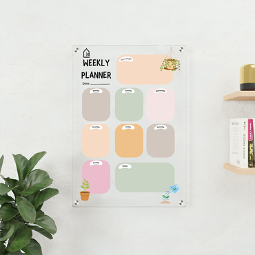Acrylic Weekly Planner Board – Pastel Design with Notes & Reminder Section