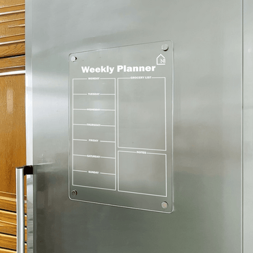 Acrylic Weekly Magnetic Planner With Grocery list and Notes Column(Pens + Rag) - Memories InsiteWEEKLY FRIDGE PLANNER GROCERY AND NOTES I