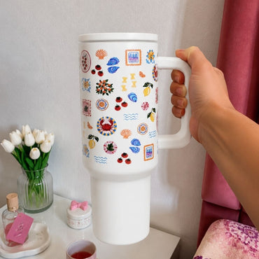 Mediterranean Print Stainless Steel Travel Tumbler