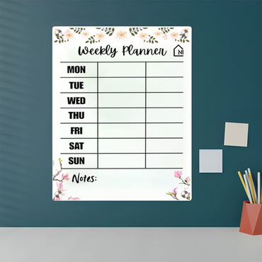 Chic Floral Acrylic Milky Weekly Wall Planner - Rewritable Wall Organizer for Home, School & Office