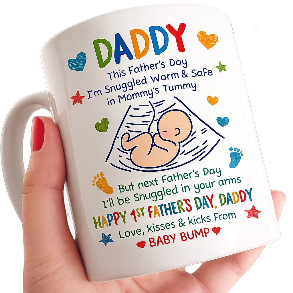 Happy First Father's Day Daddy Mug | Baby Bump Pregnancy Reveal Coffee Mug