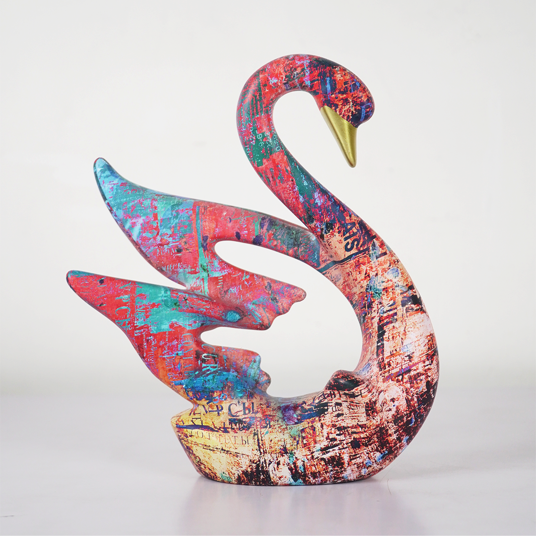UrbanArt™ Swan Showpiece –Abstract Multicolor Resin Sculpture