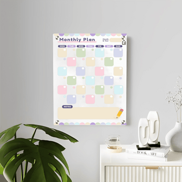 Colorful Acrylic Monthly Milky Planner Board with Notes Section – Reusable Wall Calendar for Home & Office - Memories InsiteMONTHLY COLORFULL MILKY PLANNER II