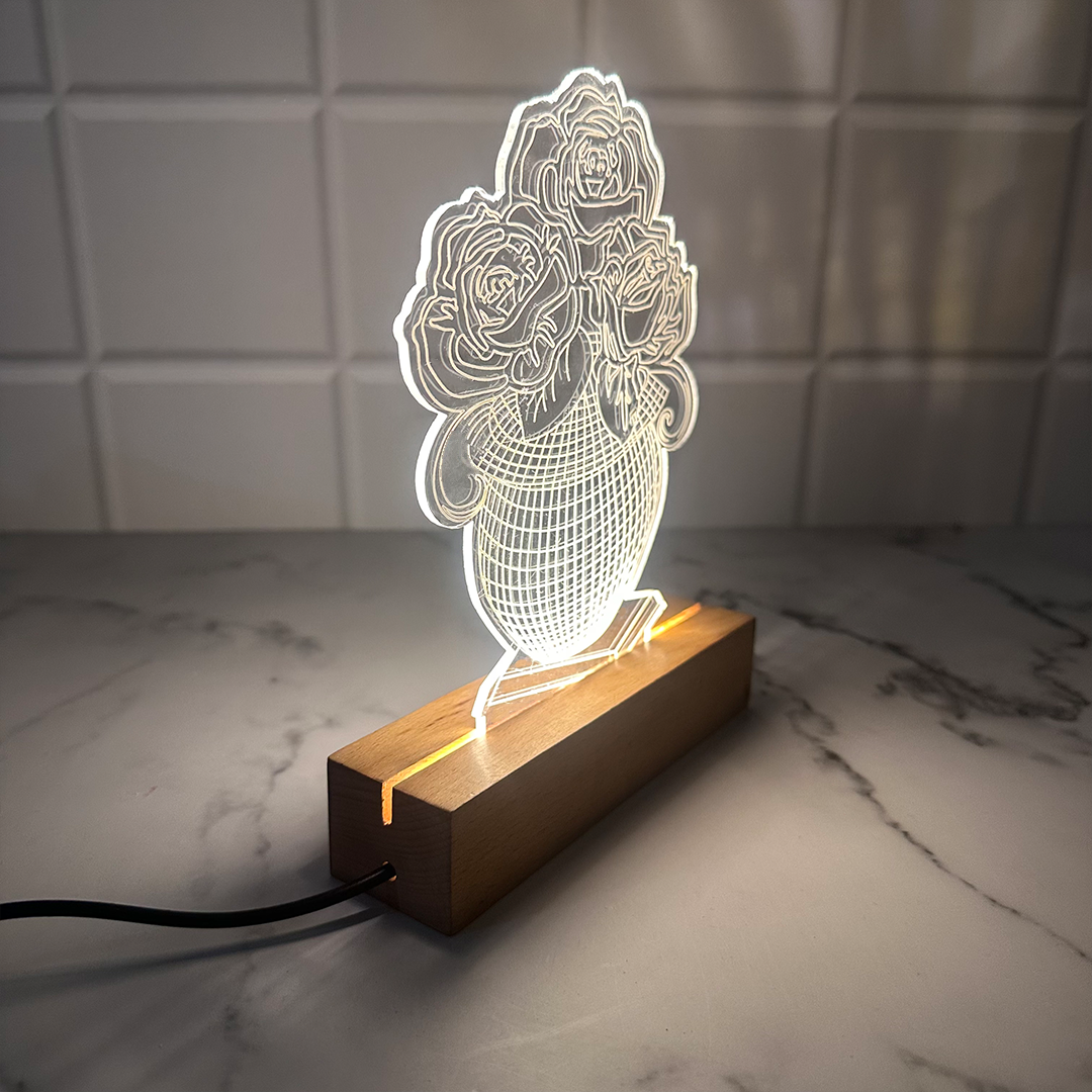 Rose Glow Acrylic Lamp – Elegance in Bloom