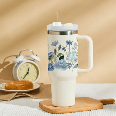 Indigo Bloom Art Tumbler - Memories InsiteINDIGO BLOOM ART TUMBLER WITHOUT CHARMS- (WHITE )