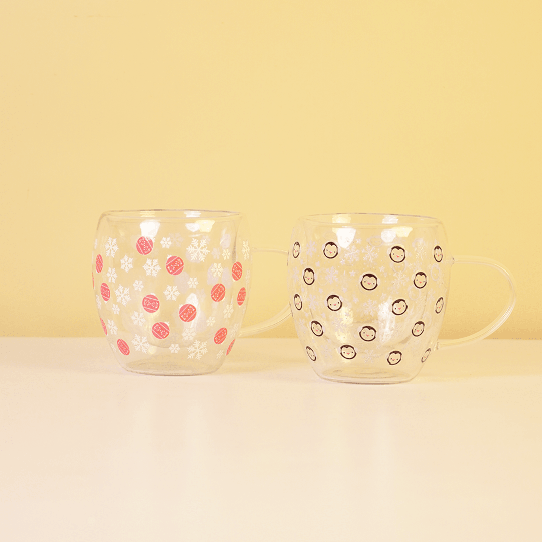 Set-2 Elegant Christmas Glass Mug - Memories Insite