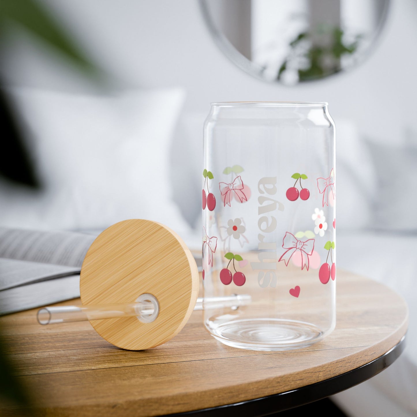 Personalized Cherry Glass Jar Tumbler