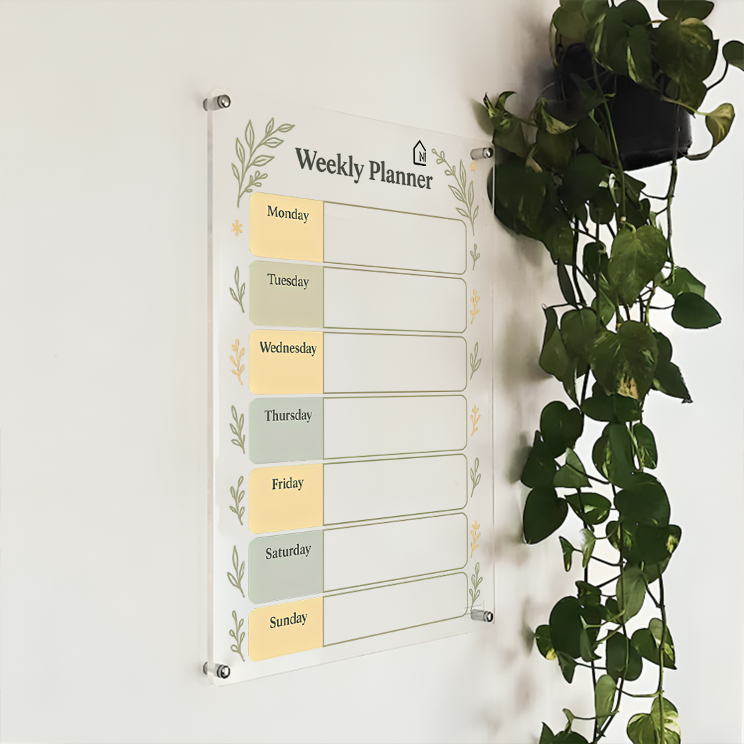 Minimal Botanical Weekly Acrylic Wall Planner – Elegant & Functional Organizer