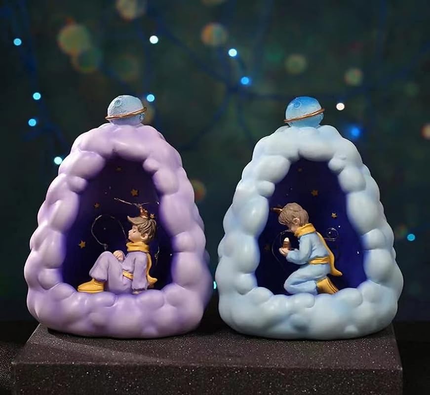 Stellar LED Night Lamp Resin Night Light Boy Statue for Kids Battery Powered Night Light Cute Bedside Lamp Resin Night Light Rechargeable Table Lamp for Kids Bedroom, Home decor, Office, Showcase (Purple)