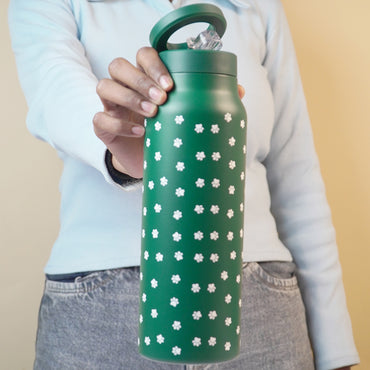 Green Floral Insulated Water Bottle