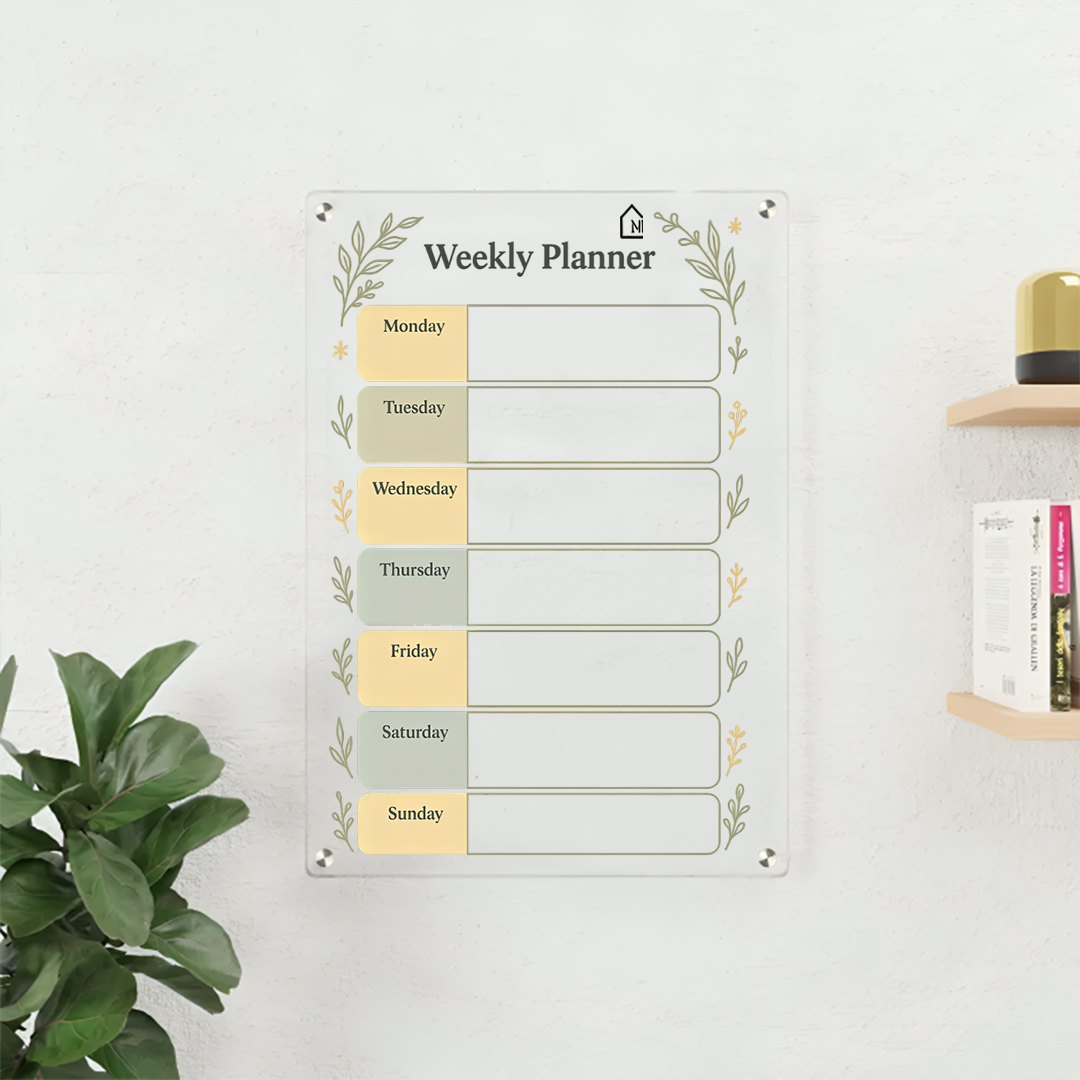 Minimal Botanical Weekly Acrylic Wall Planner – Elegant & Functional Organizer