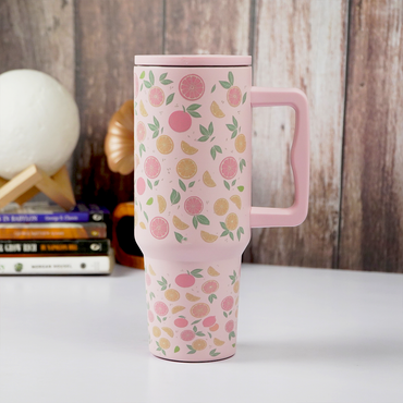Citrus Bloom Insulated Tumbler — Leakproof & Insulated (Light Pink)