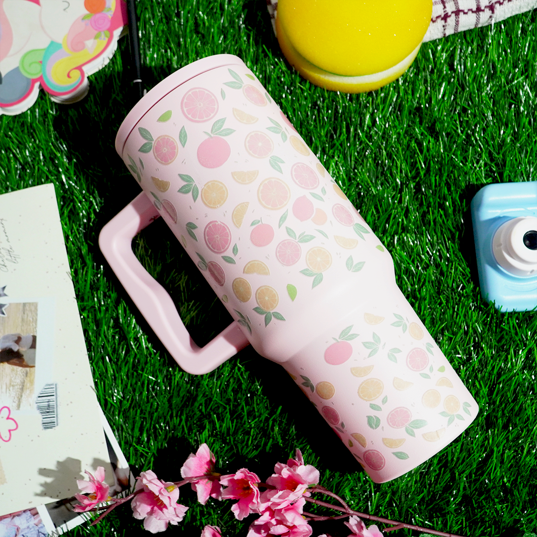 Citrus Bloom Insulated Tumbler — Leakproof & Insulated (Light Pink)