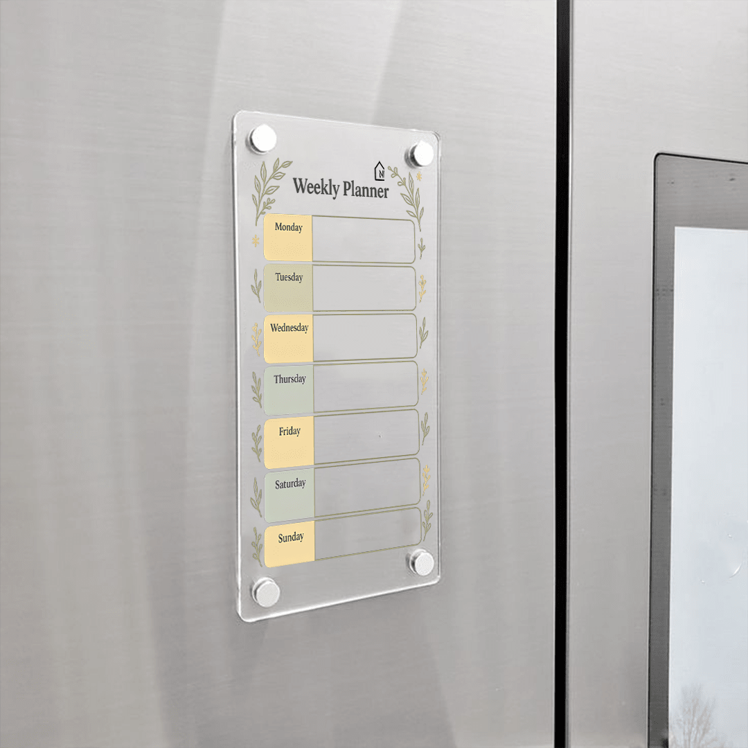 Acrylic Fridge Weekly Planner | Elegant Magnetic Organizer with Botanical Design | Pen and Rag - Memories InsiteBOTANICAL WEEKLY FRIDGE PLANNER I