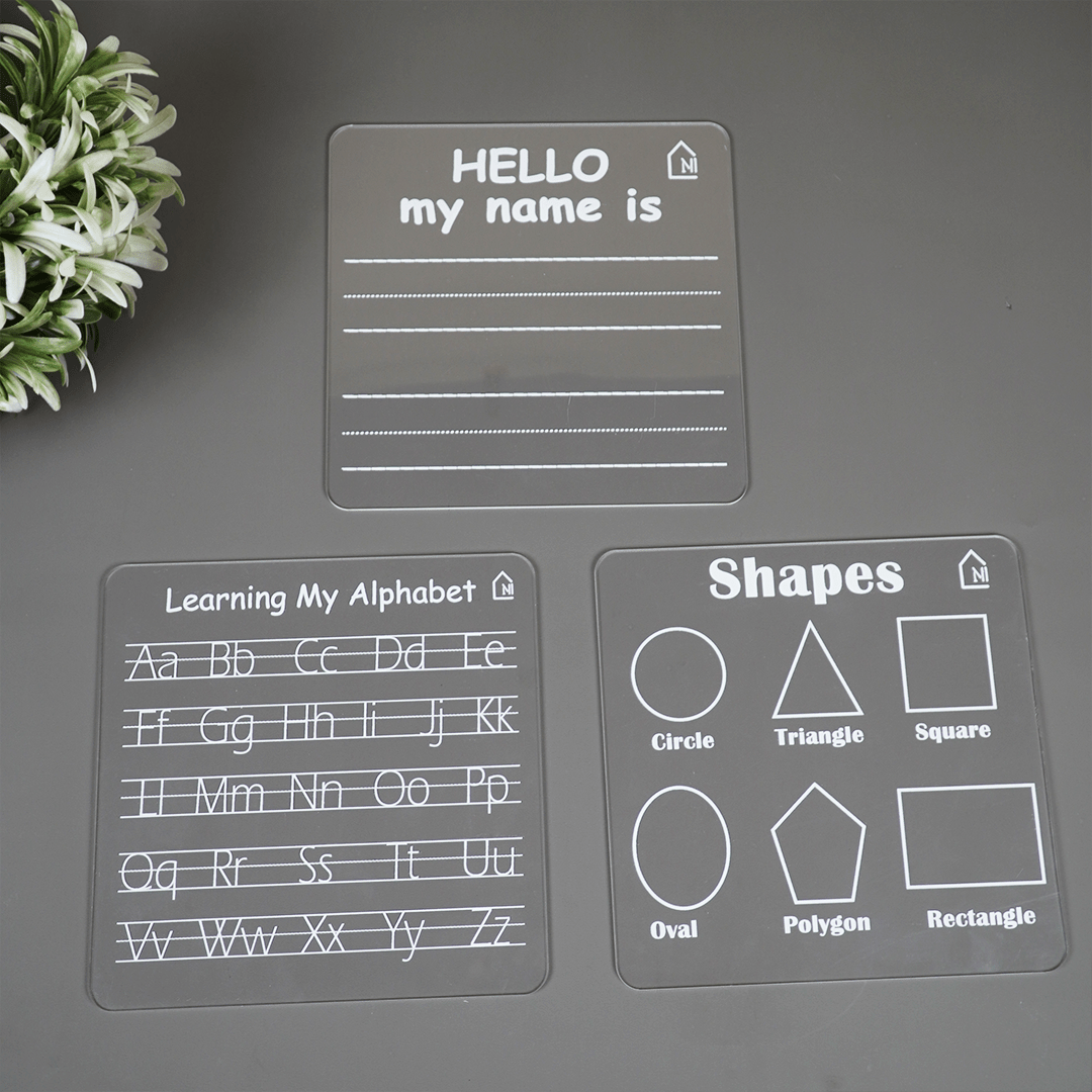 Reusable Shapes Learning Board for Kids with pen box & Cleaning Cloth - Memories Insite