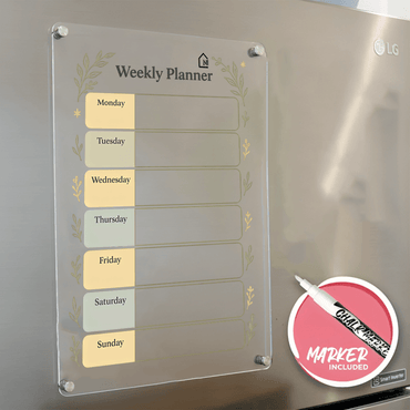 Acrylic Fridge Weekly Planner | Elegant Magnetic Organizer with Botanical Design | Pen and Rag - Memories InsiteBOTANICAL WEEKLY FRIDGE PLANNER I
