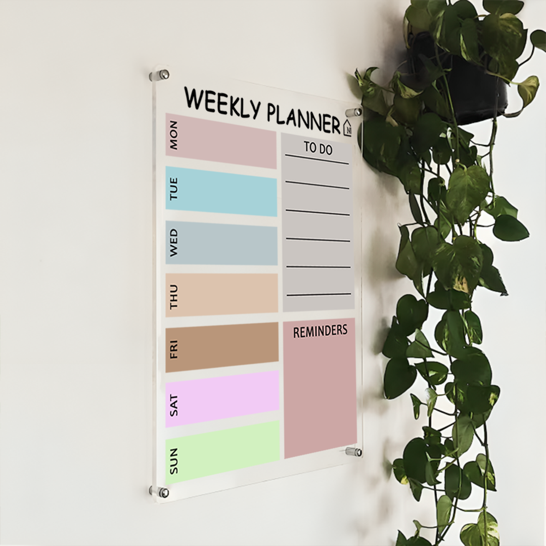 Minimal Pastel Weekly Planner on Acrylic – Functional Wall Organizer with To-Do Section