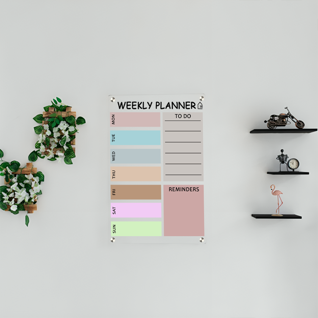 Minimal Pastel Weekly Planner on Acrylic – Functional Wall Organizer with To-Do Section