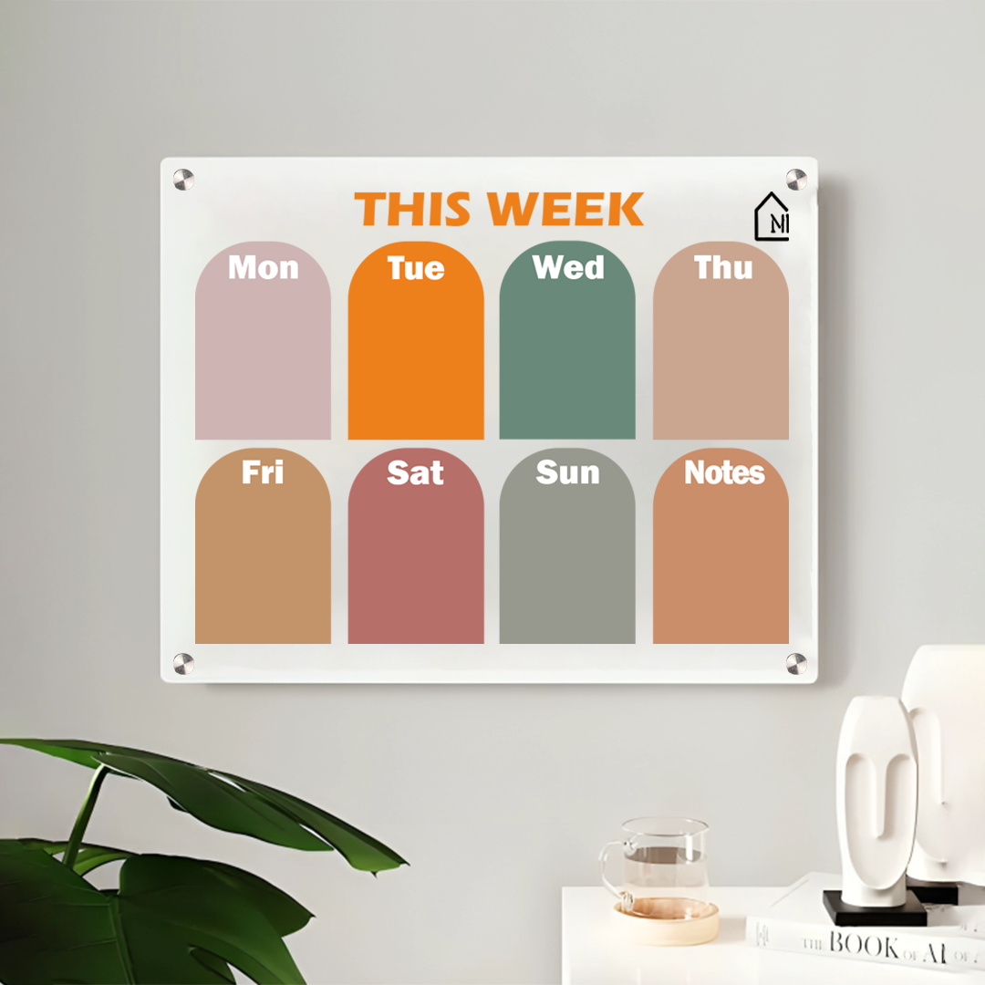 Modern White Acrylic Weekly Wall Planner – Reusable Dry Erase Organizer Board with Notes Section | Home, Office & Study Wall Décor
