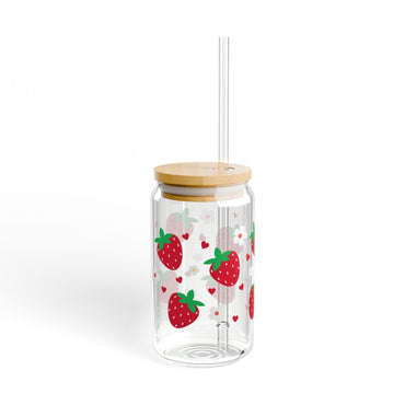 Strawberry Glass jar Tumbler - Memories InsiteSTRAWBERRY GLASS TUMBLER