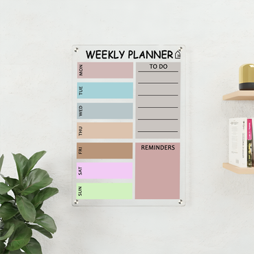 Minimal Pastel Weekly Planner on Acrylic – Functional Wall Organizer with To-Do Section