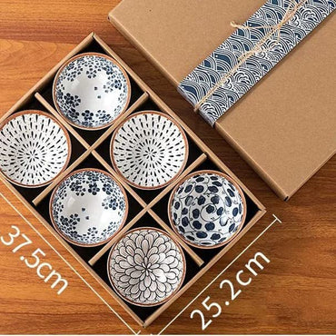 Monochrome Charm Ceramic Bowls – Set of 6 | Elegant Hand-Painted Snack Bowls in Gift Box - Memories InsiteMonochrome Charm Ceramic Bowl Set