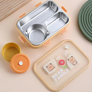 Personalized Stainless Steel Bear Family Bento Lunch Box (3 Grid) With Bowl for Kids - Memories InsiteBEAR FAMILY LUNCH BOX-1 PINK