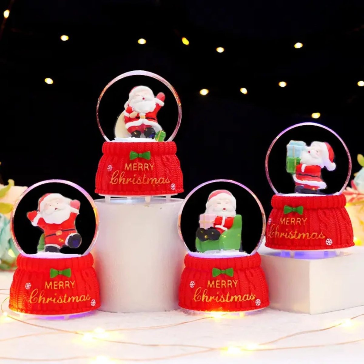 Set of 4 Adorable Santa Claus Christmas Snow Globes | Festive Home Decor & Holiday Gift - Memories InsiteCHRISTMAS SANTA SNOW GLOBES 4