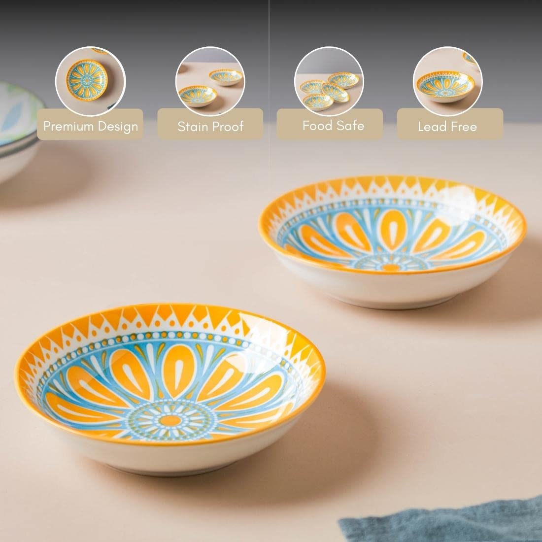 Vibrant Sunshine Bloom Ceramic Bowls – Set of 4 (220ml each)